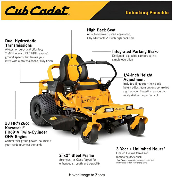 Cub Cadet ZT1 50 Ultima Series™ 23 HP Kawasaki Zero-Turn Mower – 50" Deck