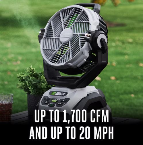 EGO 10-in 56 -Volt 5 -Speed High Velocity Indoor/Outdoor Grey/Green Oscillating Misting Jobsite Fan