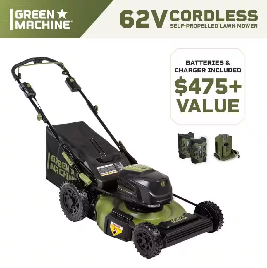 Green Machine 62V Lithium-Ion 21" Self-Propelled Lawn Mower – Battery Powered