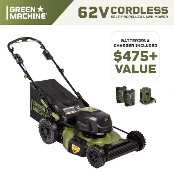 Green Machine 62V Lithium-Ion 21" Self-Propelled Lawn Mower – Battery Powered