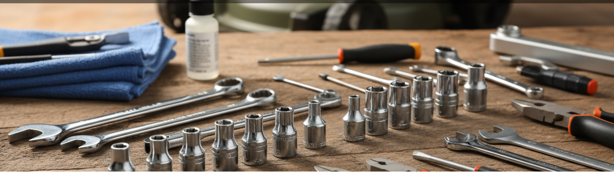 sockets , wrenches , tools for repairing out door power equipment with text that says let us help you solve your problem